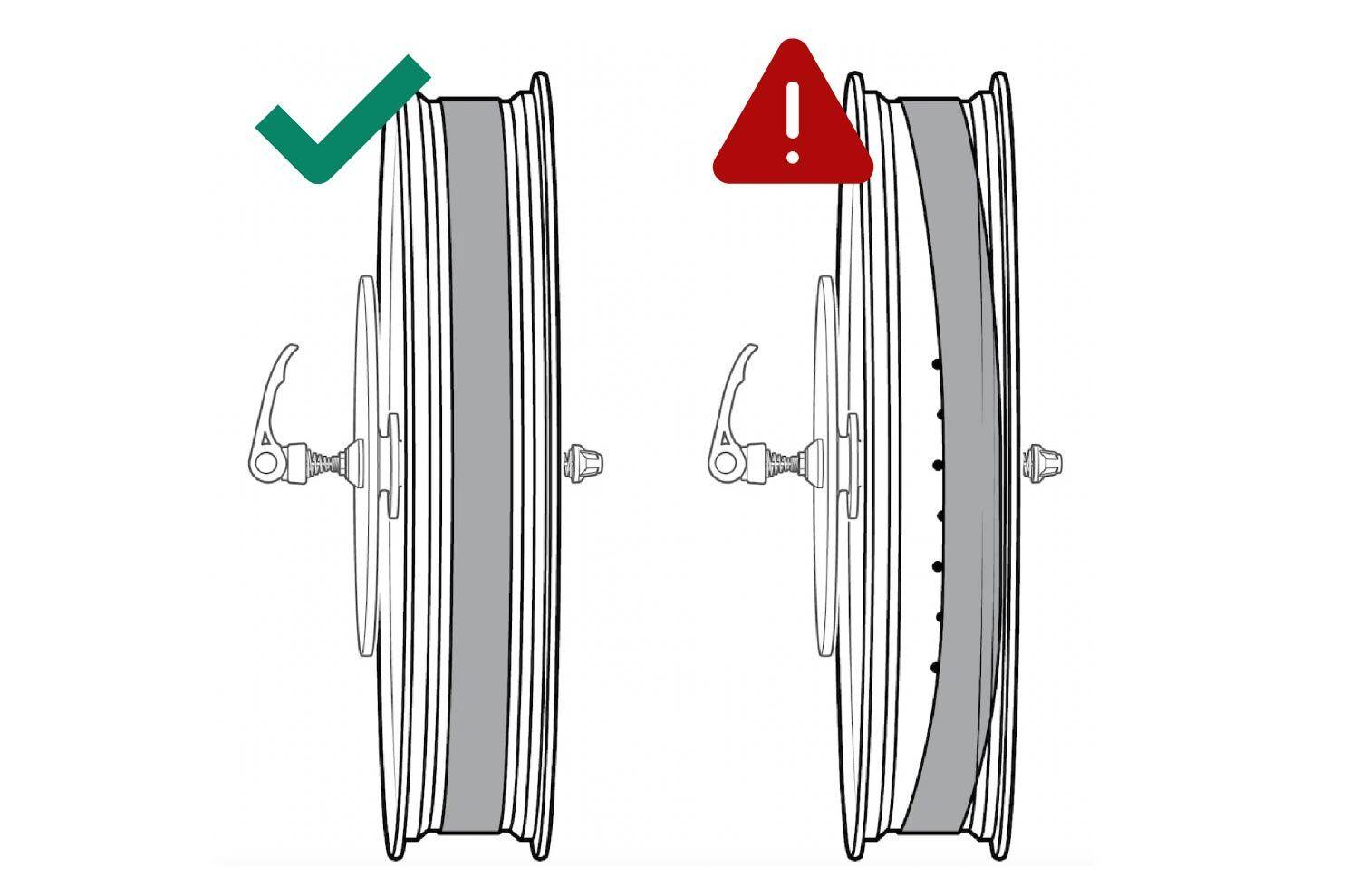 If the rim strip is misaligned, as indicated by the Red Triangle, your RadWagon 4 is affected by this recall.
