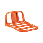 Close up view of orange, metal Front Rack for Rad ebikes.