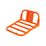 Close up view of orange, metal Front Rack for Rad ebikes.