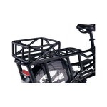 Side rear view of the Small Basket installed at the back of the rear rack of an black RadWagon