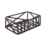 Close up, angled side view of black metal Large Basket. The basket is rectangular with support bars on the bottom and sides.