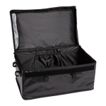 Open view of Rad's large basket bag showing interior compartments