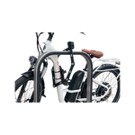 Side view of ABUS Bordo Granit X-Plus 6500 Folding Lock safely locking a bike rack and ebike.