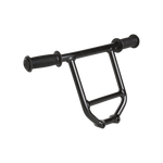 A close up of a matte black Deckhand handlebar with rubber grips