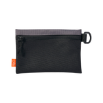 Close up of black, removable zippered pouch from the Fremont Pannier Bag.