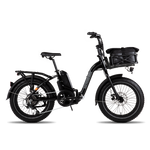 Image of the Small Basket Roll Top Liner in the front basket of a Rad ebike.