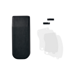 Top view of black Passenger Package seat, clear plastic skirt covers and foot pegs.