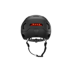 Back view of a black Hudson MIPS bike helmet with an integrated light.