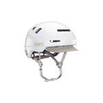 Side view of a white Hudson MIPS bike helmet.