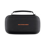 Carrying case with handle for the rad portable tire inflator with Rad Power Bikes written in orange. 