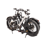 View of two ebikes on Hollywood Racks RV Rider Rack on plain background