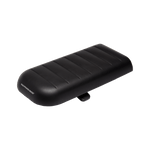 RadWagon deckpad, used for passenger seating on a RadWagon electric cargo bike. Black vinyl material with padding. Subtle Rad Power Bikes logo along the end.